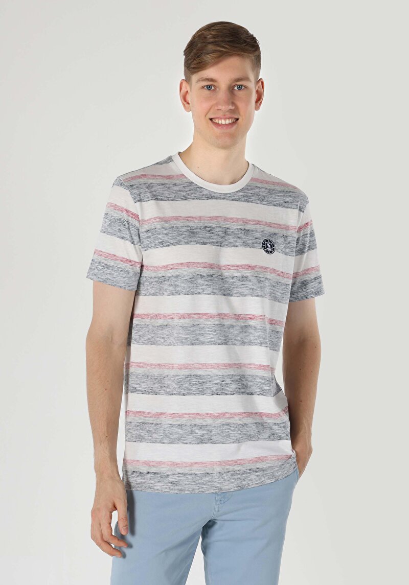 Regular Fit Yuvarlak Yaka Baskılı Erkek Beyaz Kısa Kol Tişört