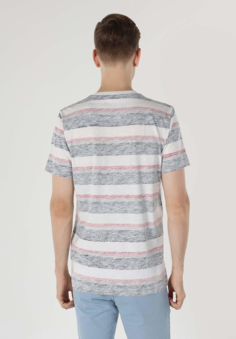 Regular Fit Yuvarlak Yaka Baskılı Erkek Beyaz Kısa Kol Tişört