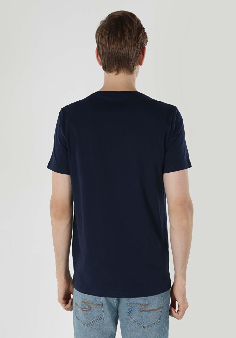 Regular Fit Yuvarlak Yaka Düz Erkek Lacivert Kısa Kol Tişört
