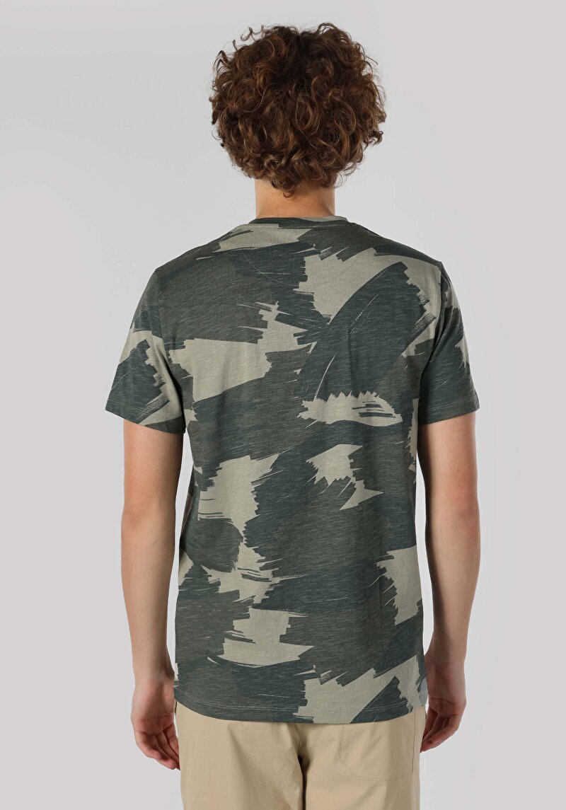 Regular Fit Yuvarlak Yaka Baskılı Erkek Yeşil Kısa Kol Tişört