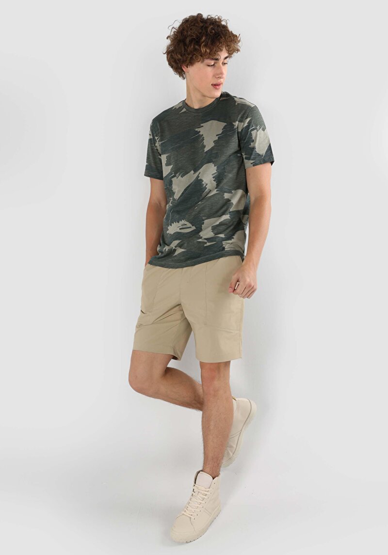 Regular Fit Yuvarlak Yaka Baskılı Erkek Yeşil Kısa Kol Tişört