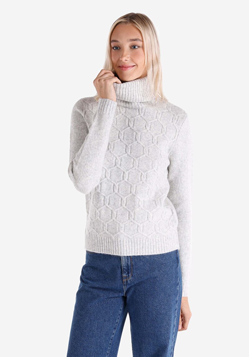 Slim Fit Turtle Neck Jakarlı Kadın Gri Kazak