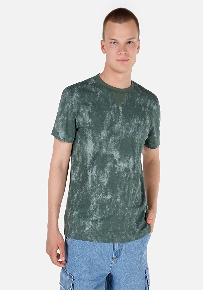 Regular Fit Yuvarlak Yaka Erkek Yeşil Kısa Kol Tişört