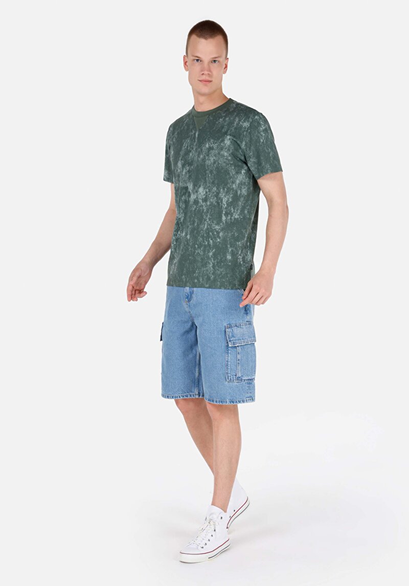 Regular Fit Yuvarlak Yaka Erkek Yeşil Kısa Kol Tişört