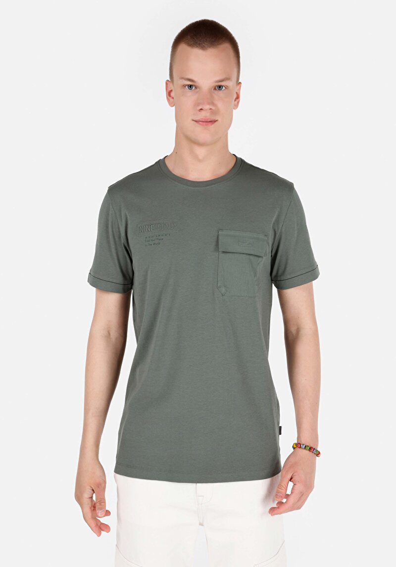 Regular Fit Yuvarlak Yaka Düz Erkek Yeşil Kısa Kol Tişört