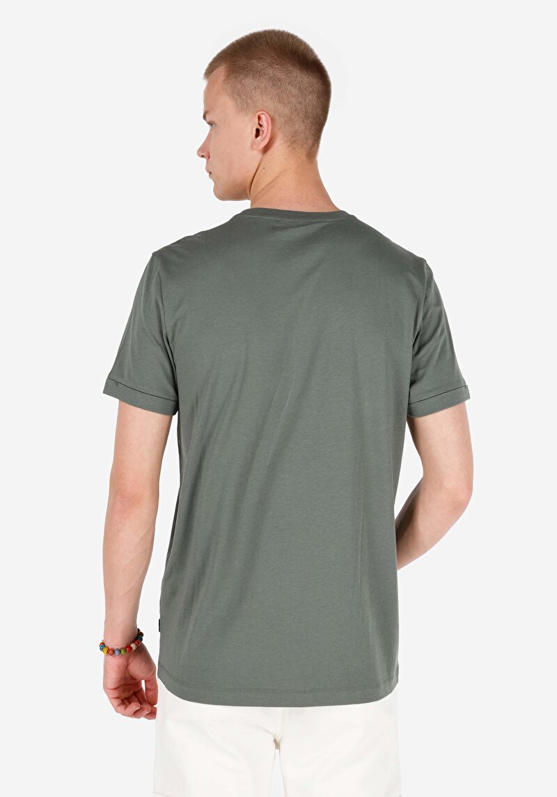 Regular Fit Yuvarlak Yaka Düz Erkek Yeşil Kısa Kol Tişört