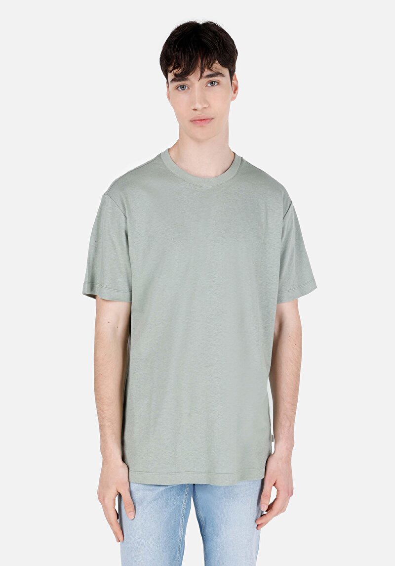 Comfort Fit Yuvarlak Yaka Düz Erkek Yeşil Kısa Kol Tişört