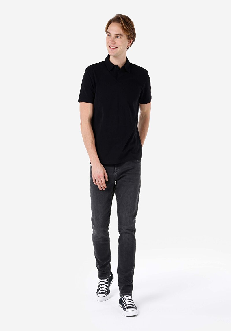 Straight Fit Düşük Bel Düz Paça Erkek Siyah Jean Pantolon