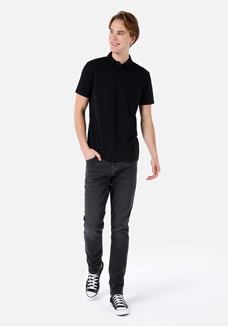 Straight Fit Düşük Bel Düz Paça Erkek Siyah Jean Pantolon