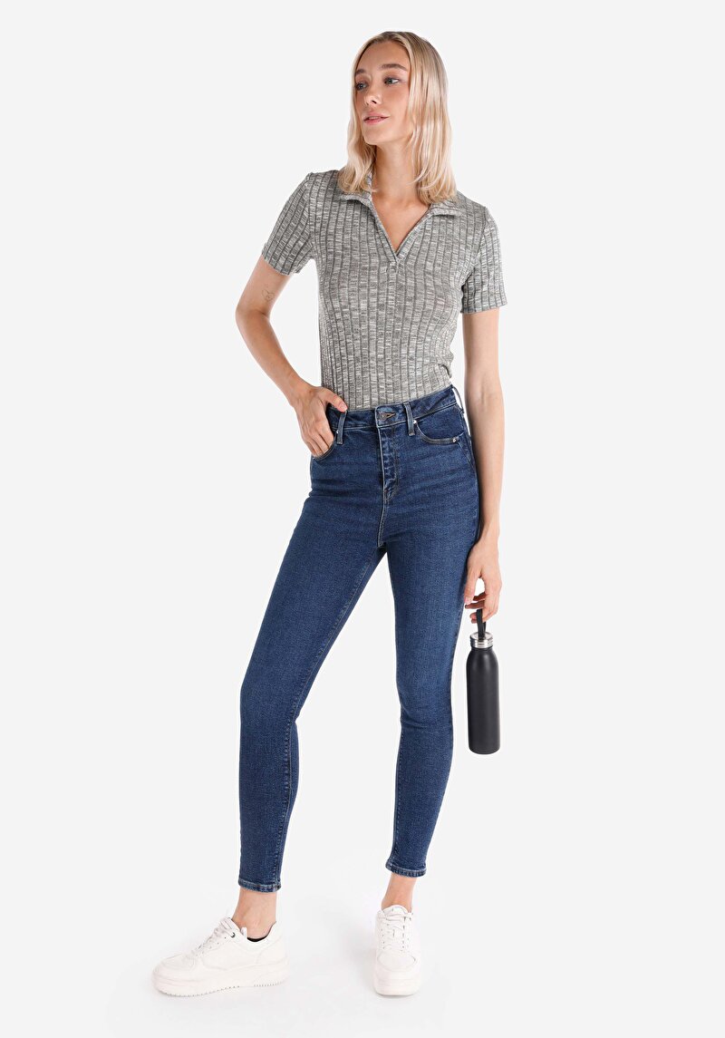 Skinny Fit Yüksek Bel Dar Paça Kadın Denim Jean Pantolon