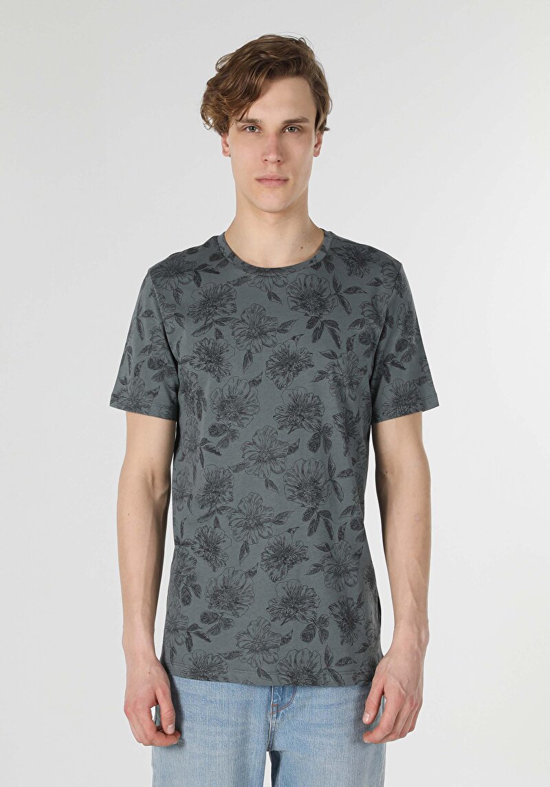 Regular Fit Bisiklet Yaka Yeşil Erkek Kısa Kol Tişört Cl1059557