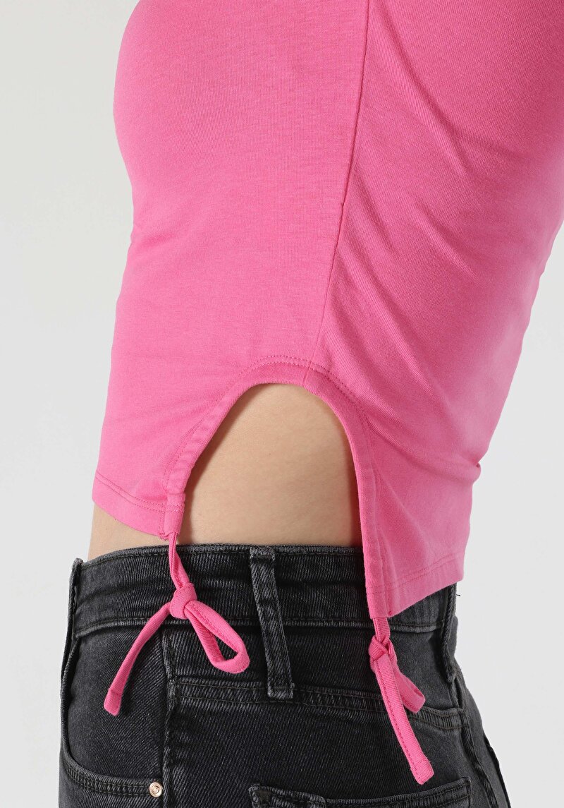 Slim Fit Yuvarlak Yaka  Kadın Pembe Kısa Kol Tişört