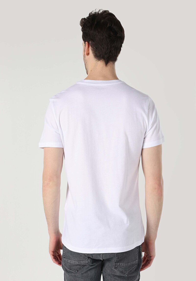 Regular Fit Yuvarlak Yaka Erkek Beyaz Kısa Kol Tişört