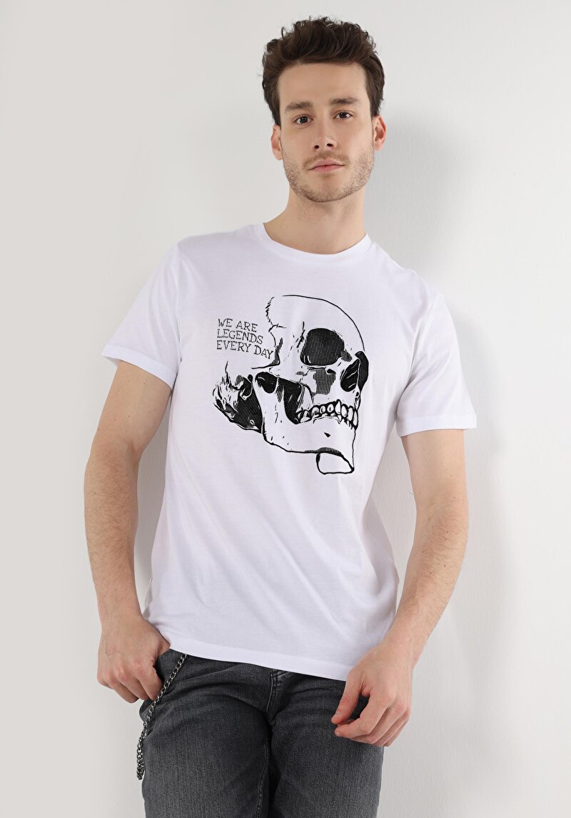 Regular Fit Yuvarlak Yaka Erkek Beyaz Kısa Kol Tişört