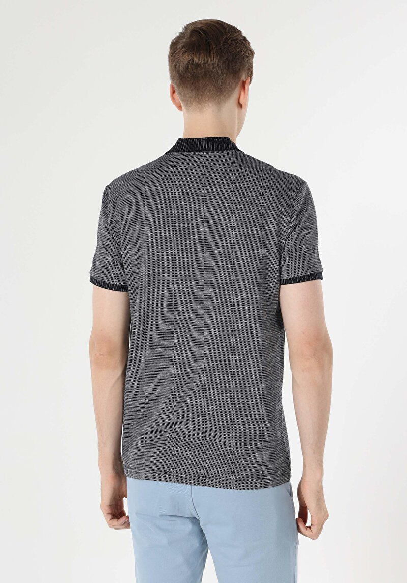 Regular Fit Polo Yaka Jakarlı Erkek Lacivert Kısa Kol Tişört