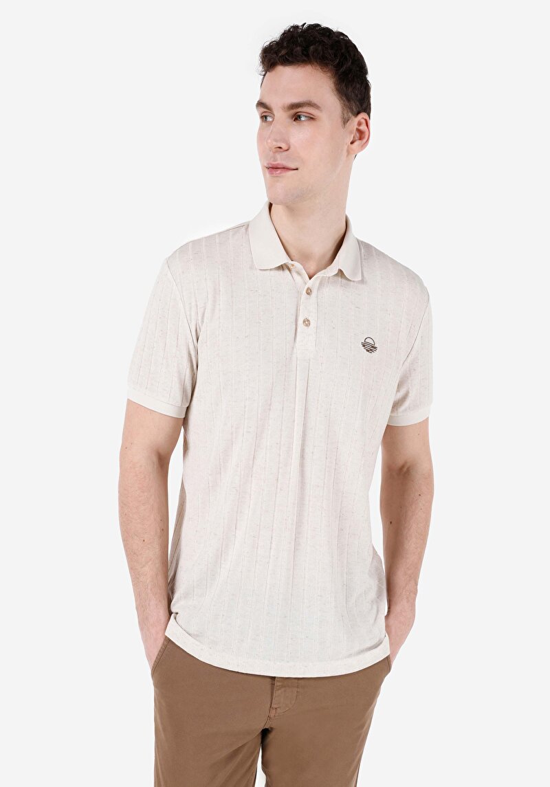 Regular Fit Polo Yaka Düz Erkek Bej Kısa Kol Tişört