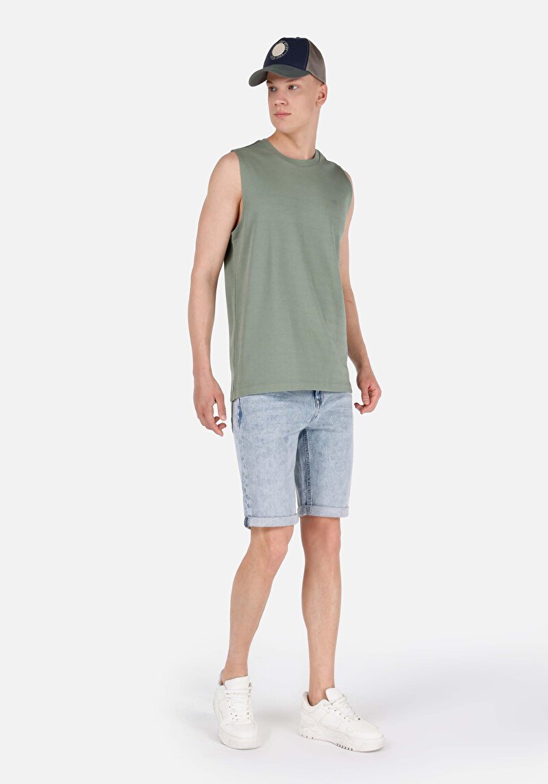 Straight Fit Düşük Bel Erkek Açik İndigo Denim Jean Şort