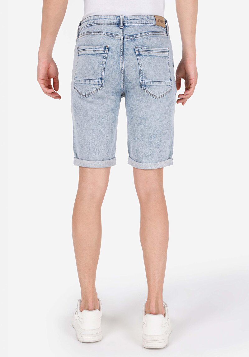 Straight Fit Düşük Bel Erkek Açik İndigo Denim Jean Şort