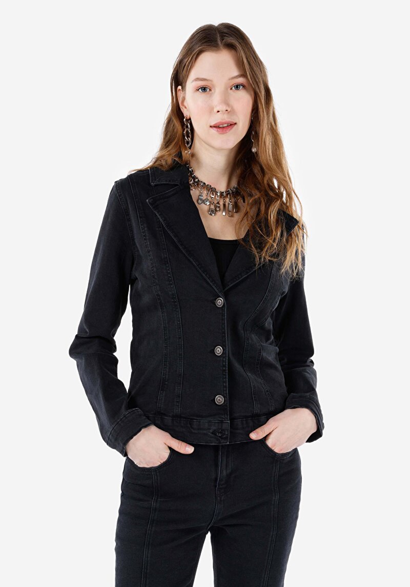 Regular Fit Düğmeli Astarsız Kadın Mavi Ceket