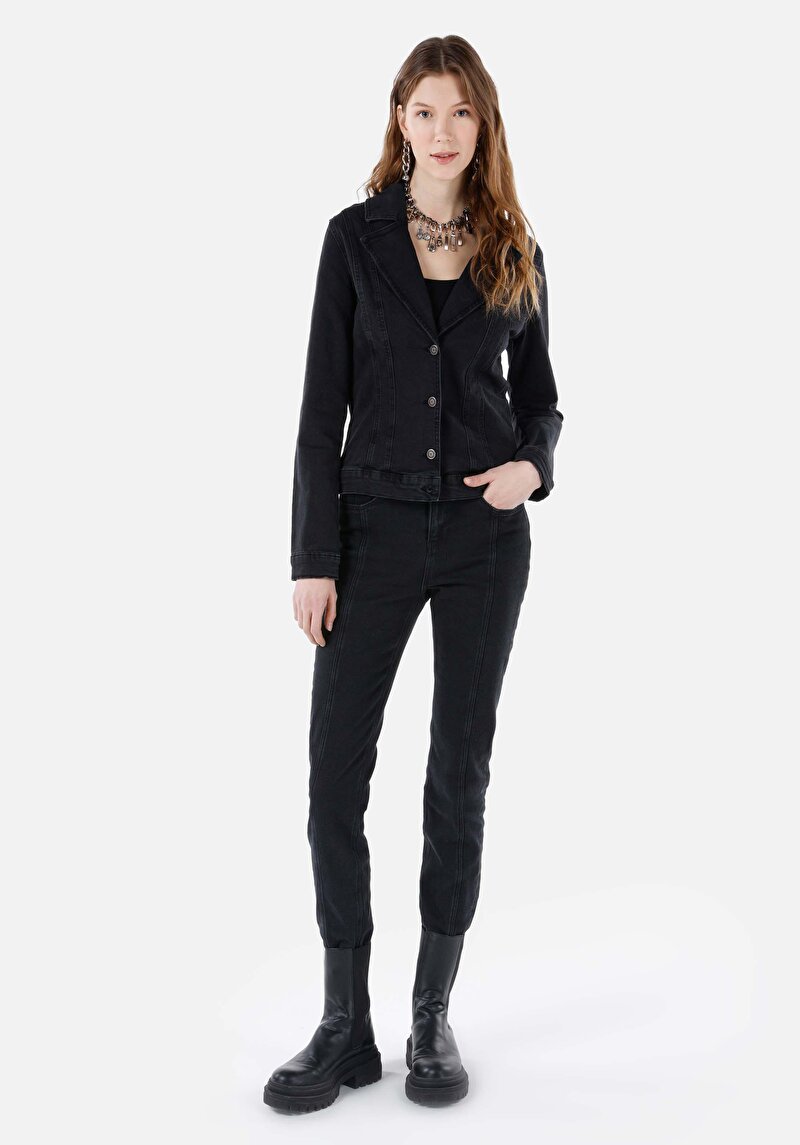 Regular Fit Düğmeli Astarsız Kadın Mavi Ceket