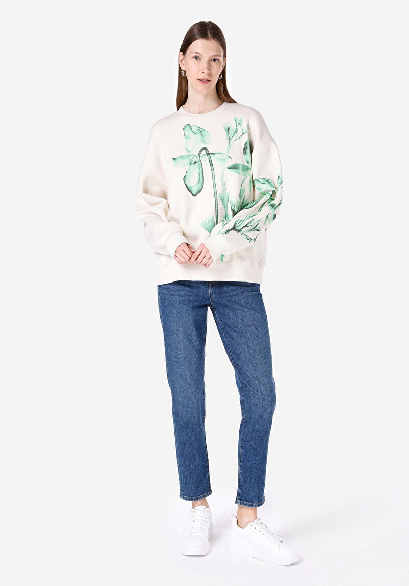 Comfort Fit Kadın Ekru Sweatshirt