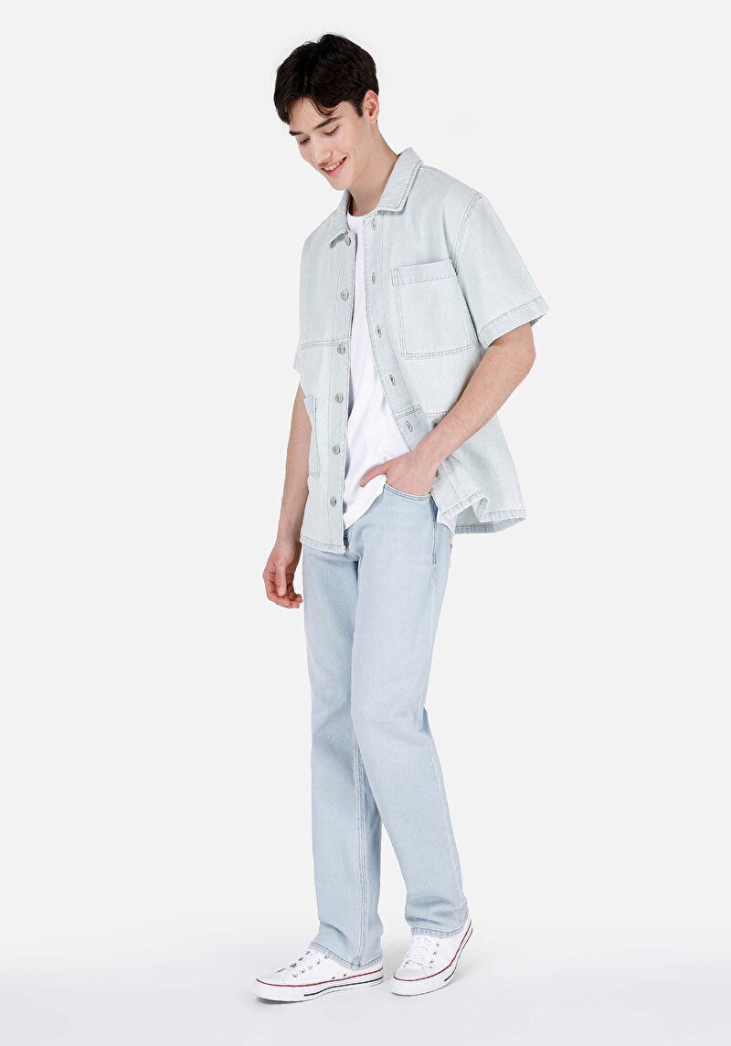 Regular Fit Klasik Yaka Düz Erkek Mavi Kısa Kol Gömlek