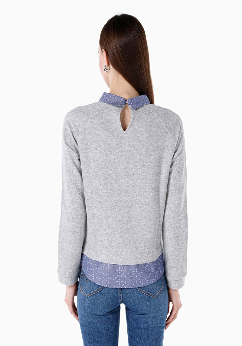 Regular Fit Shirt Neck  Kadın Gri Uzun Kol Tişört