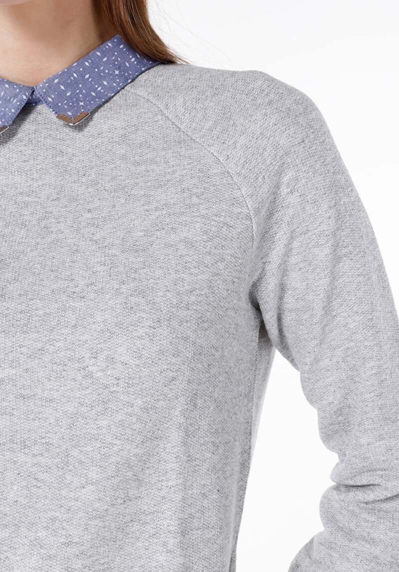 Regular Fit Shirt Neck  Kadın Gri Uzun Kol Tişört