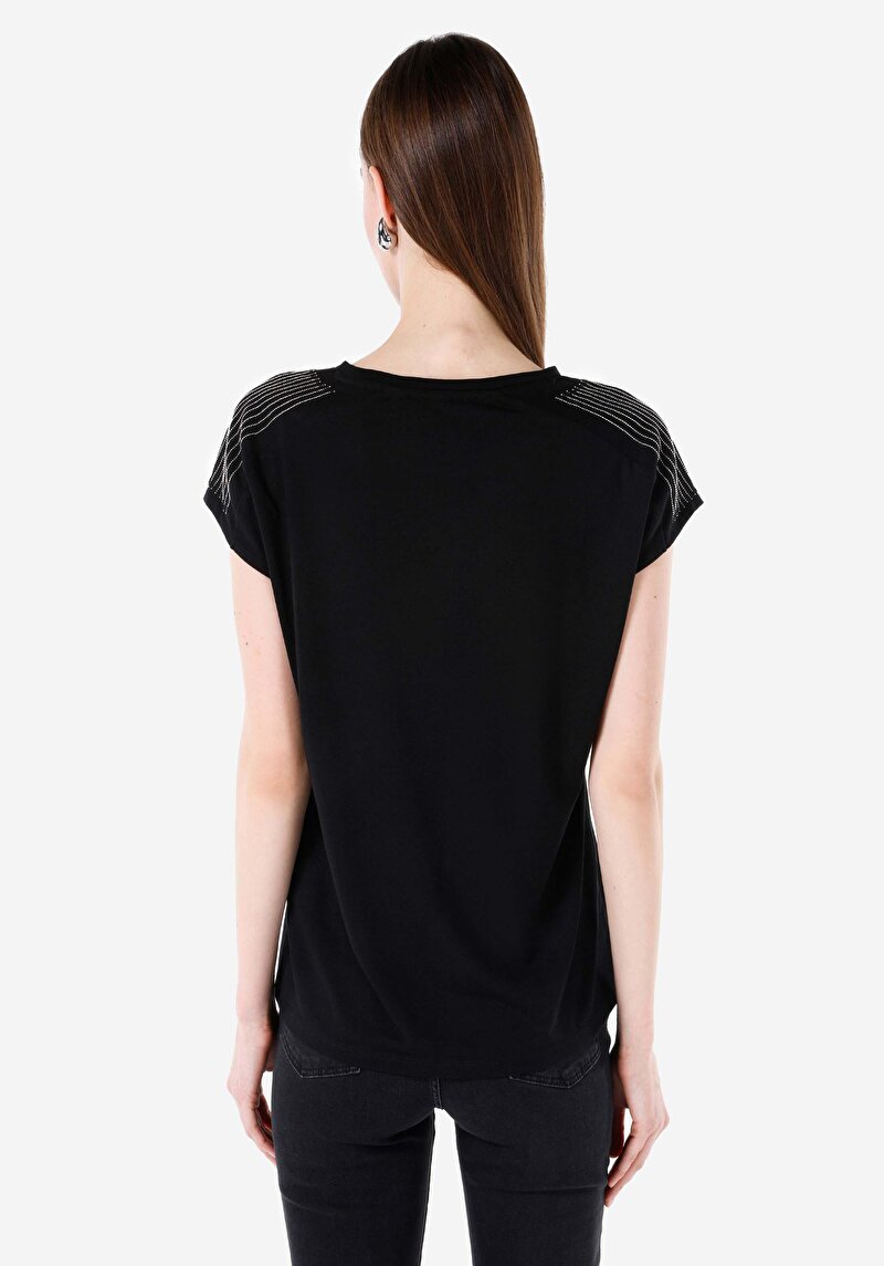 Regular Fit Yuvarlak Yaka Kadın Siyah Kısa Kol Tişört