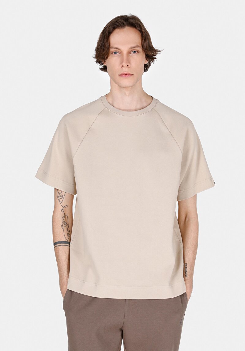 Comfort Fit Yuvarlak Yaka Düz Erkek Kahverengi Kısa Kol Tişört