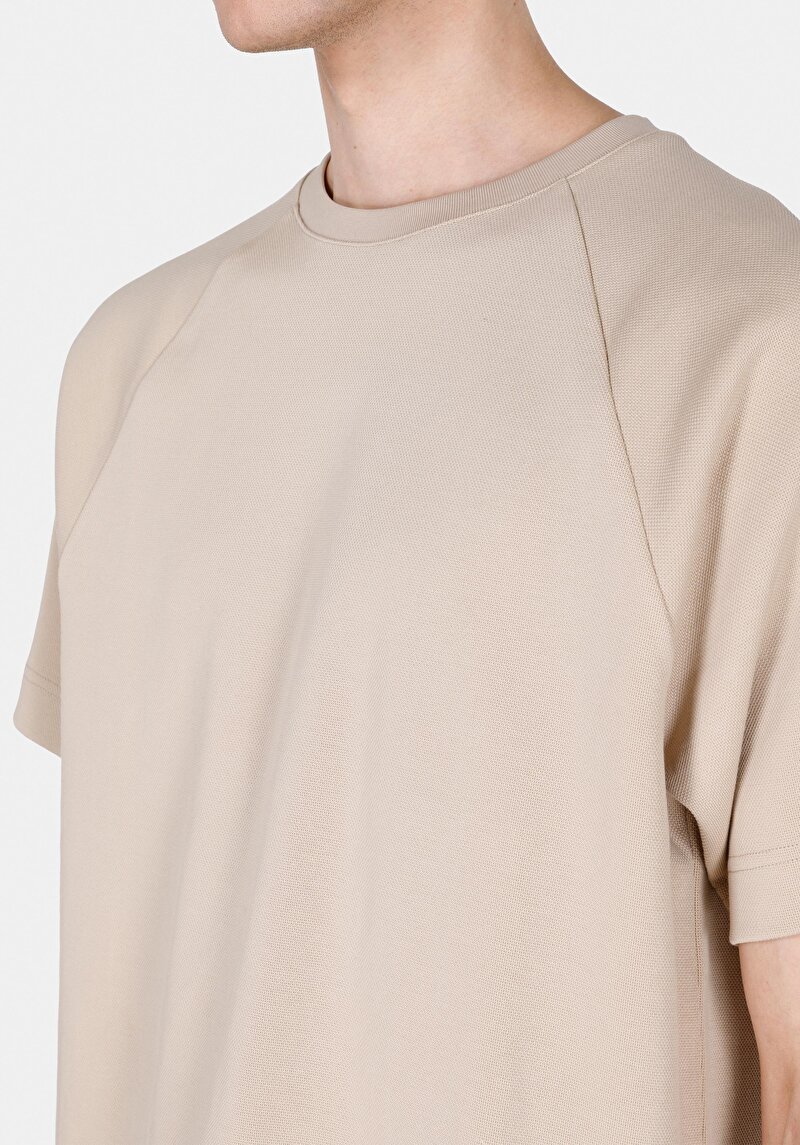 Comfort Fit Yuvarlak Yaka Düz Erkek Kahverengi Kısa Kol Tişört