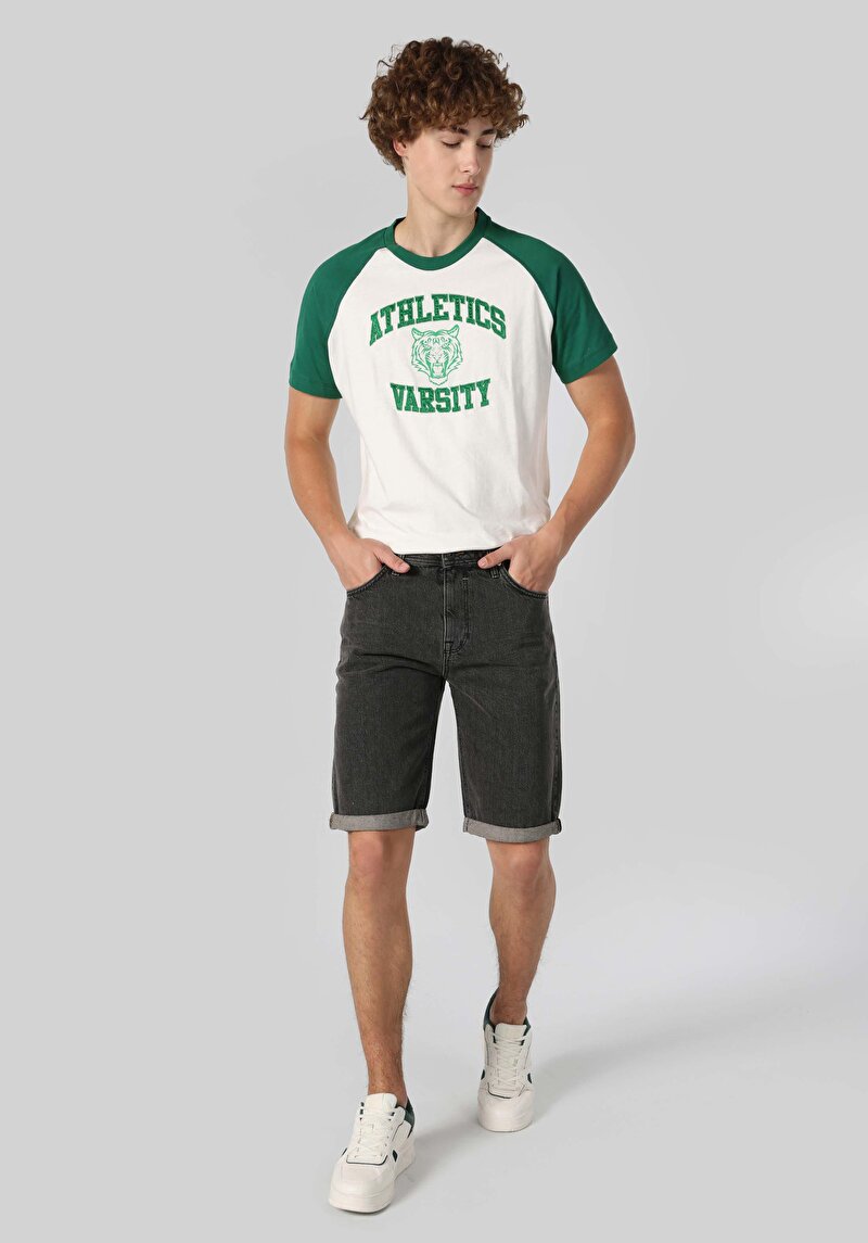 Regular Fit Orta Bel Düz Erkek Gri Jean Şort