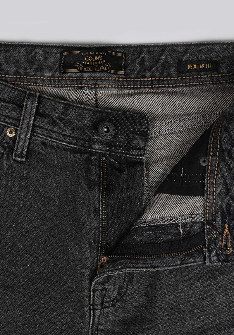 Regular Fit Orta Bel Düz Erkek Gri Jean Şort
