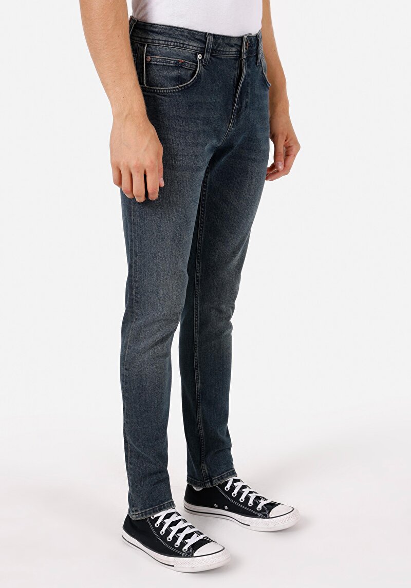 Straight Fit Erkek İndigo Jean Pantolon