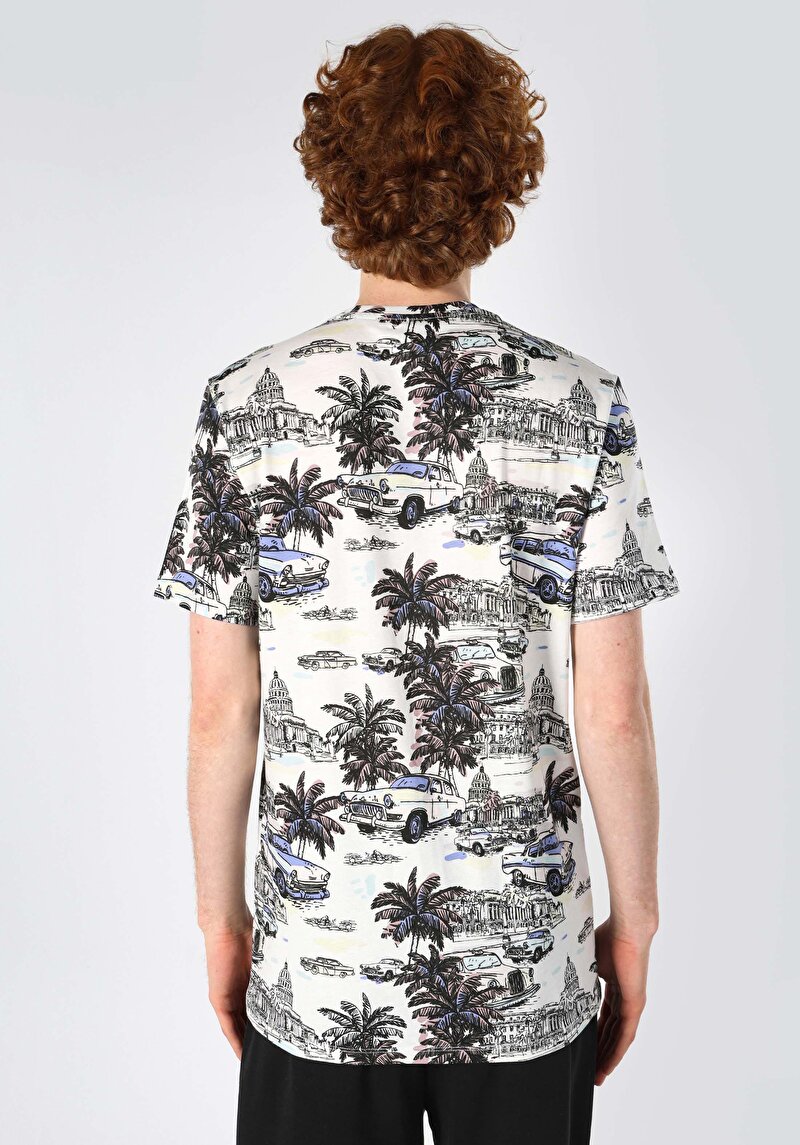 Regular Fit Yuvarlak Yaka Baskılı Erkek Çok Renkli Kısa Kol Tişört