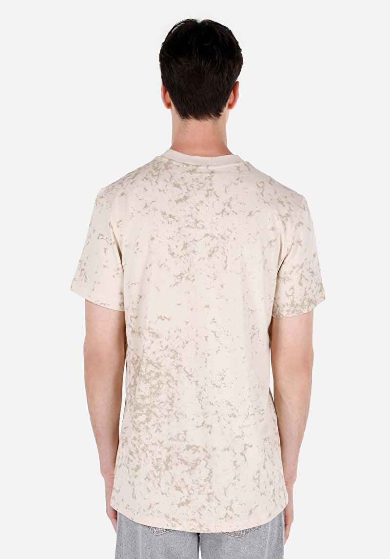 Regular Fit Yuvarlak Yaka Baskılı Erkek Bej Kısa Kol Tişört