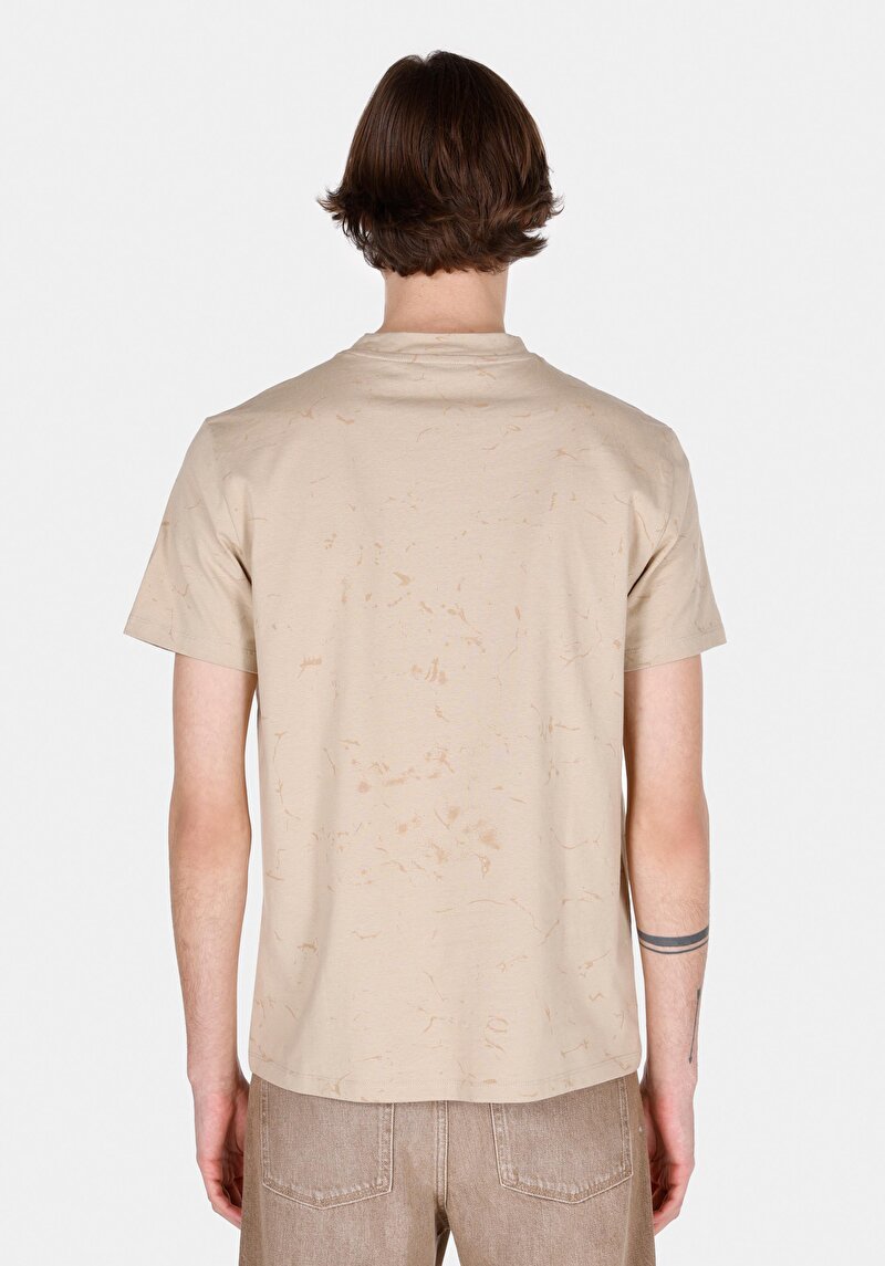 Regular Fit Yuvarlak Yaka Baskılı Erkek Bej Kısa Kol Tişört