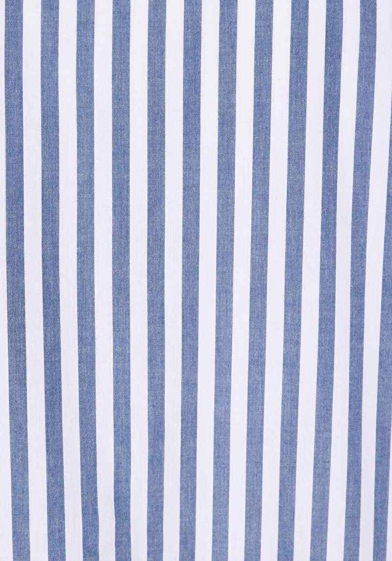 Relax Fit Shirt Neck Çizgili Kadın Mavi Uzun Kol Gömlek
