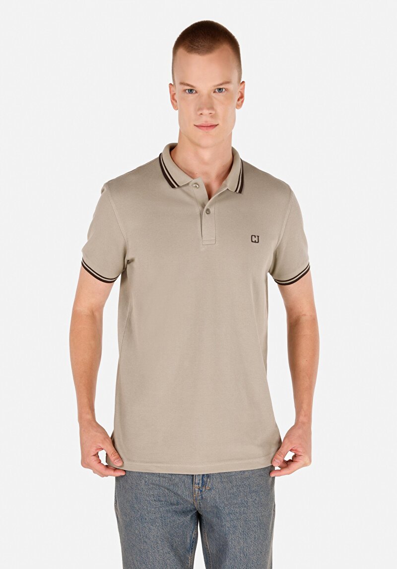 Regular Fit Polo Yaka Örme Düz Erkek Yeşil Kısa Kol Tişört