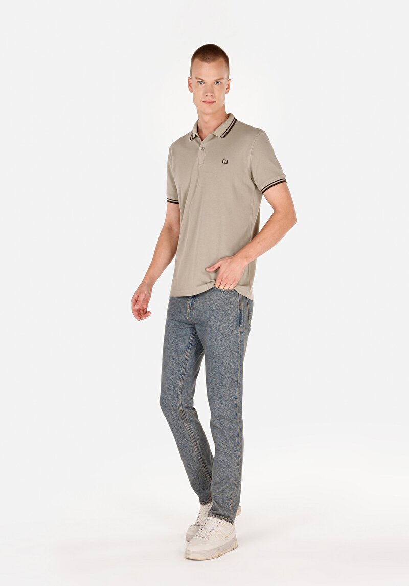 Regular Fit Polo Yaka Örme Düz Erkek Yeşil Kısa Kol Tişört