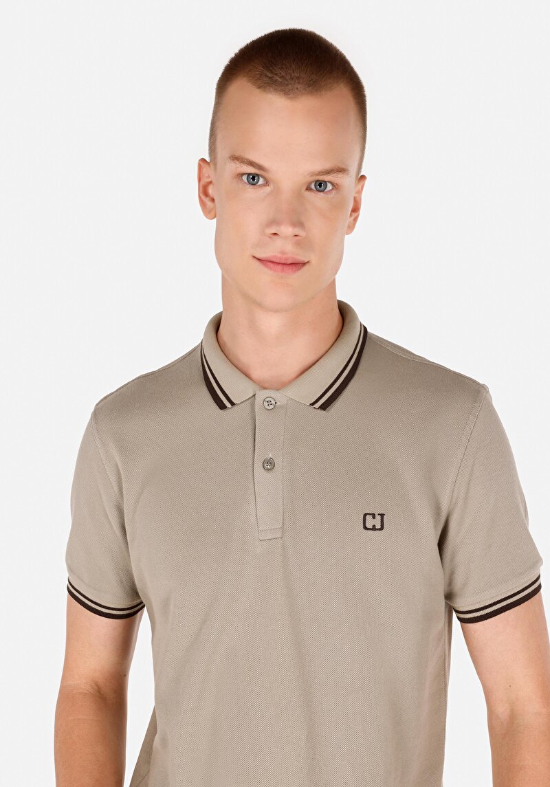 Regular Fit Polo Yaka Örme Düz Erkek Yeşil Kısa Kol Tişört