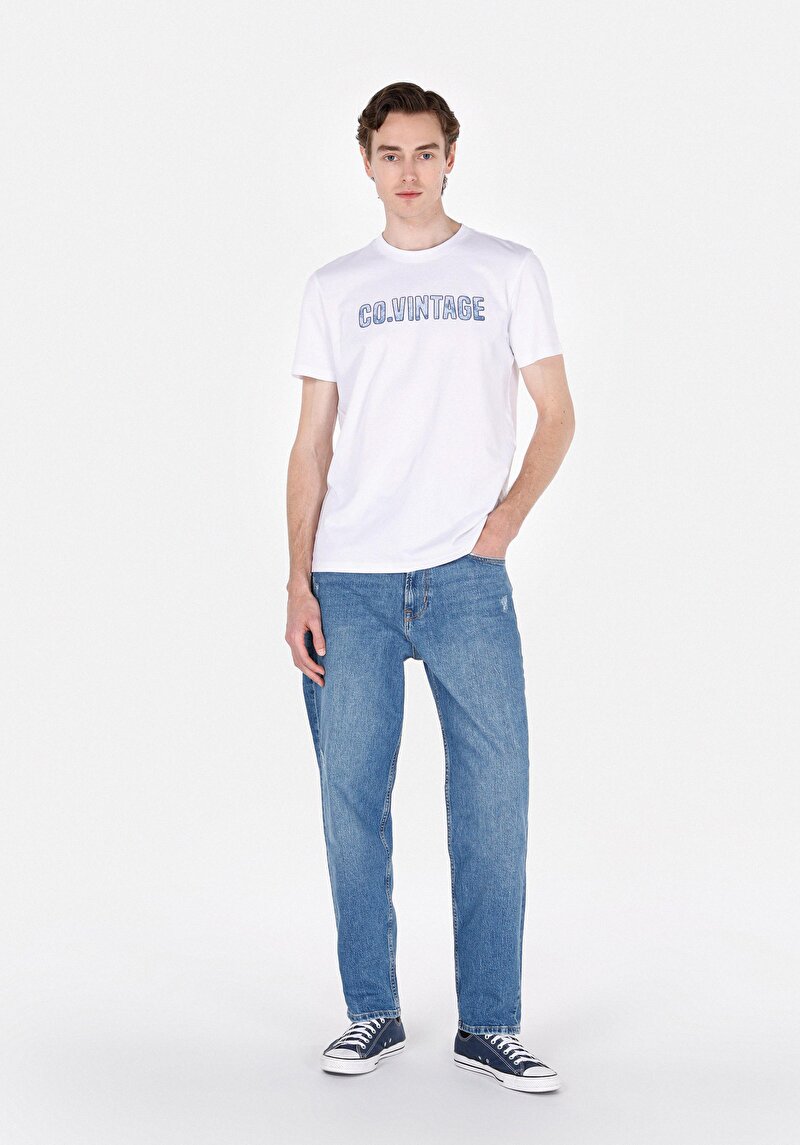 Regular Fit Yuvarlak Yaka Düz Erkek Beyaz Kısa Kol Tişört