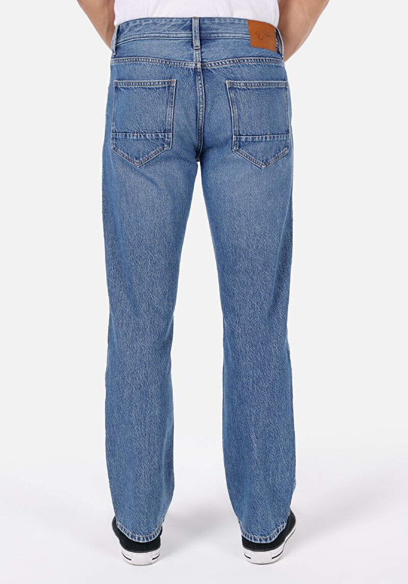 Regular Fit Orta Bel Düz Paça Erkek İndigo Jean Pantolon