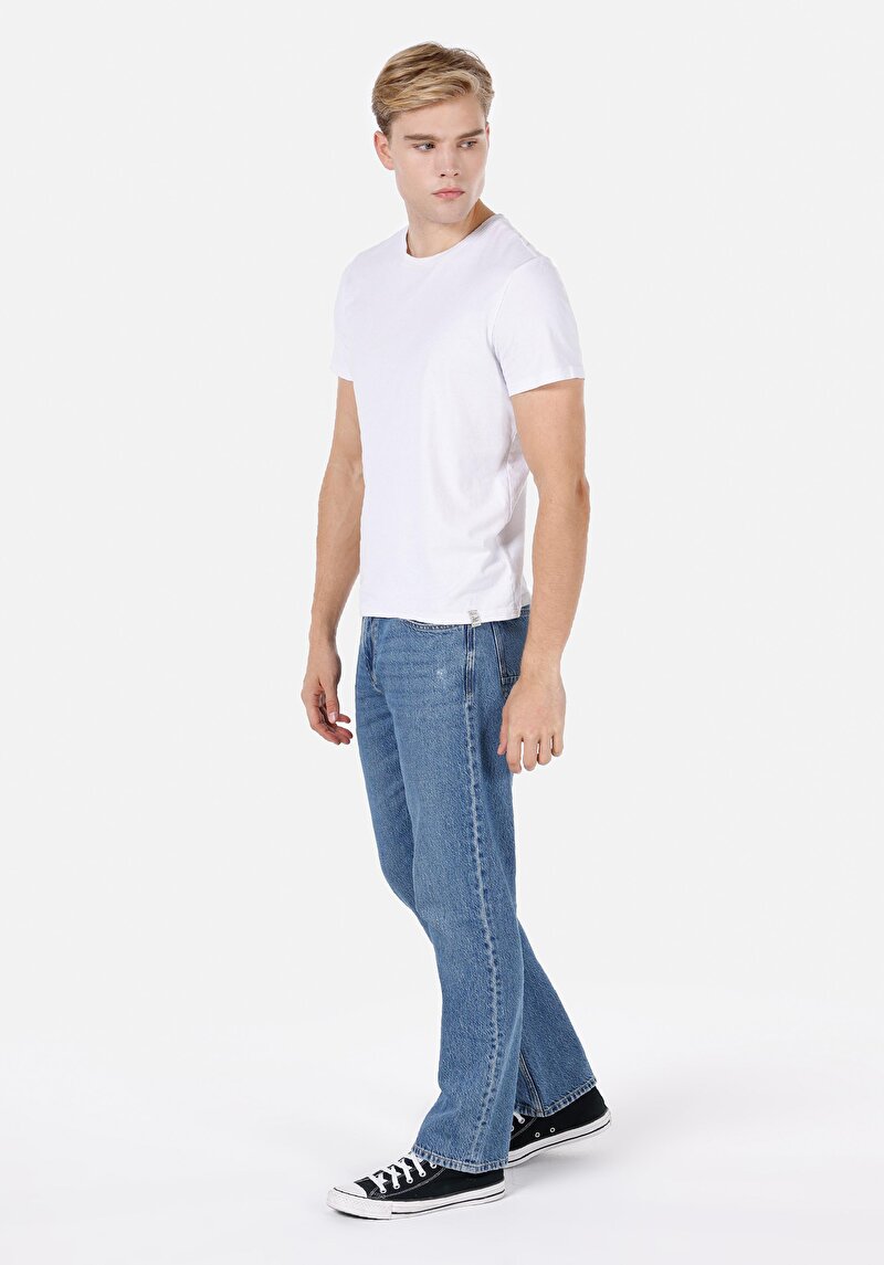 Regular Fit Orta Bel Düz Paça Erkek İndigo Jean Pantolon