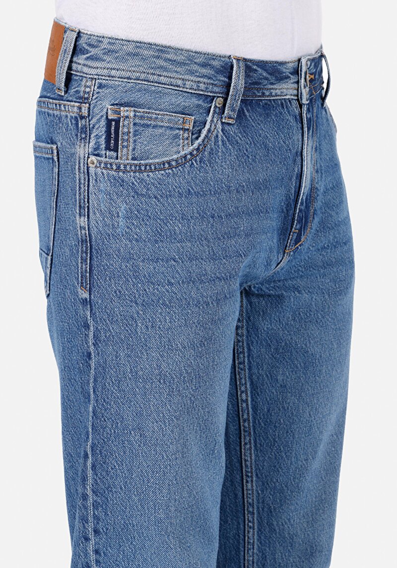 Regular Fit Orta Bel Düz Paça Erkek İndigo Jean Pantolon