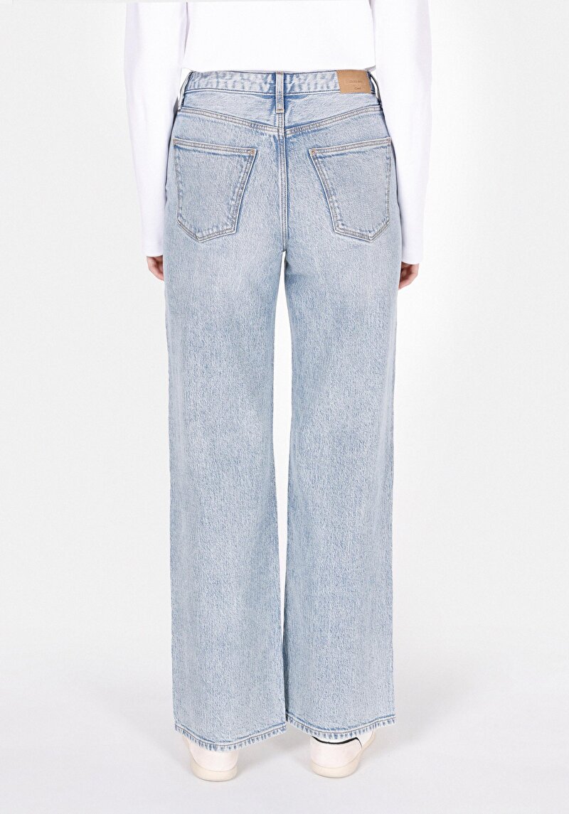 Regular Fit Yüksek Bel Geniş Paça Kadın İndigo Jean Pantolon