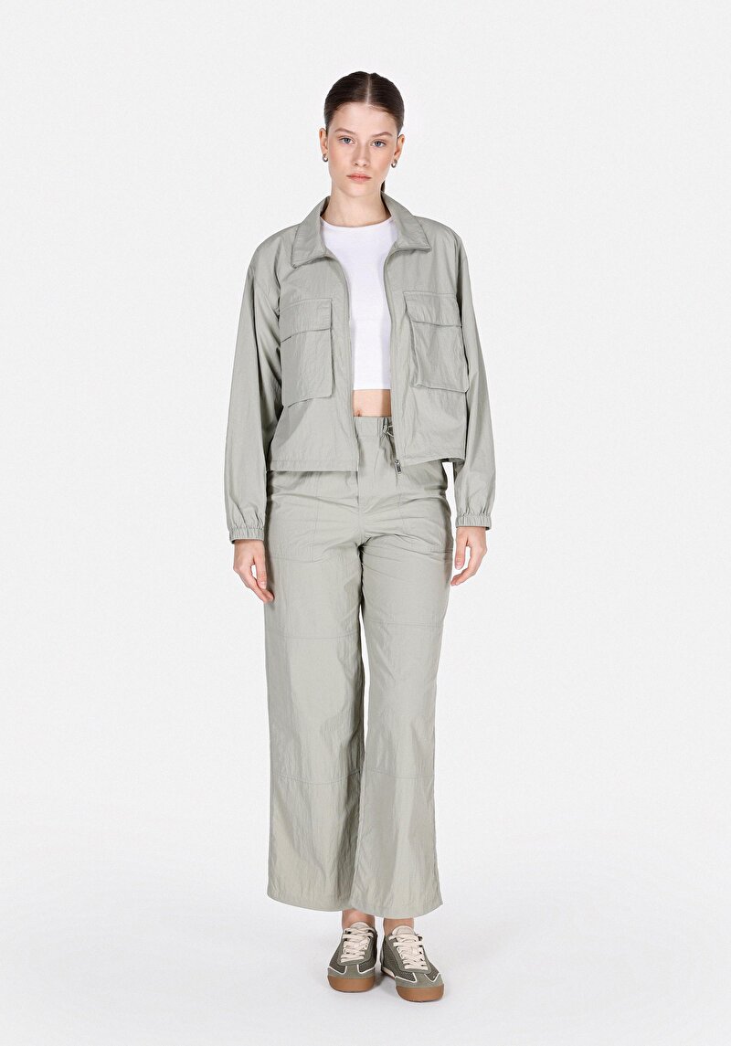 Regular Fit Yüksel Bel Geniş Paça Kadın Yeşil Pantolon