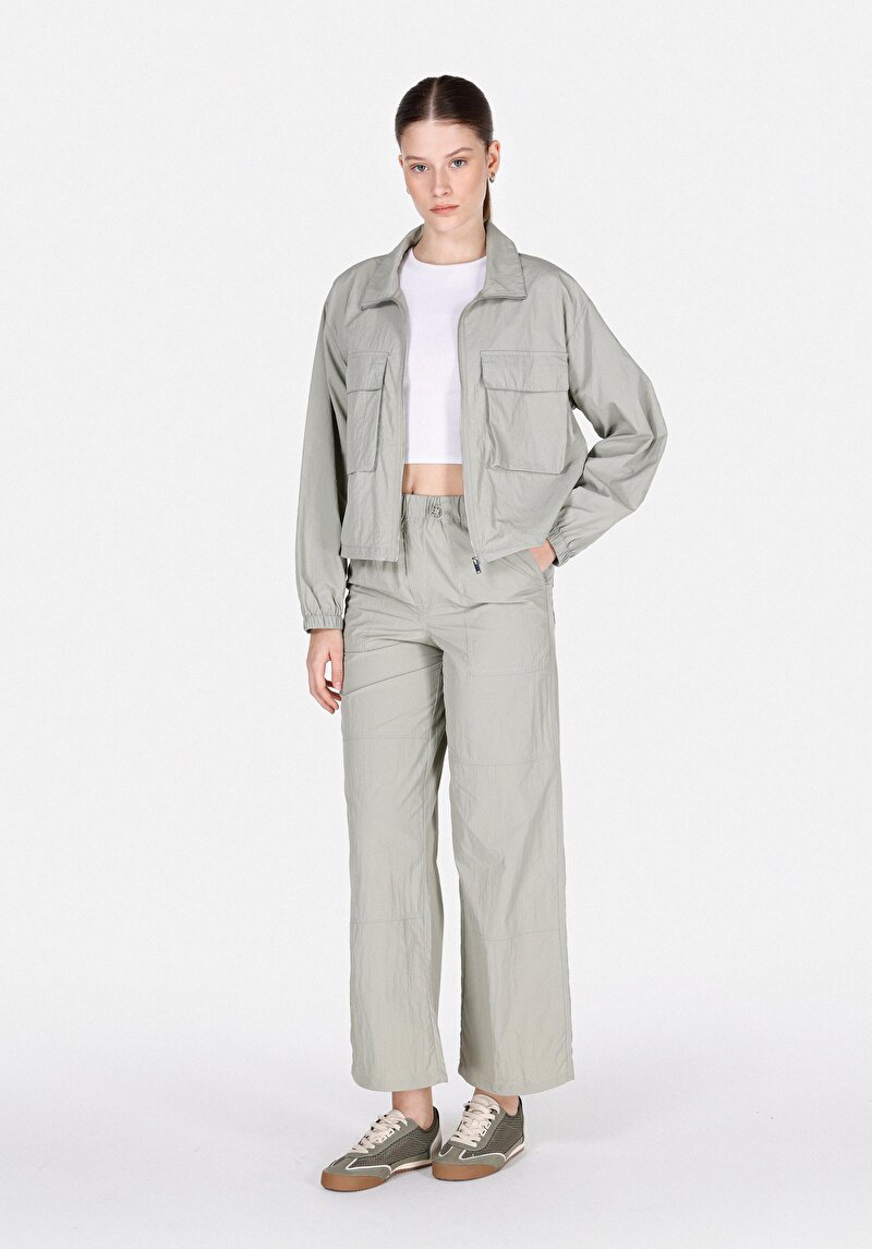 Regular Fit Yüksel Bel Geniş Paça Kadın Yeşil Pantolon