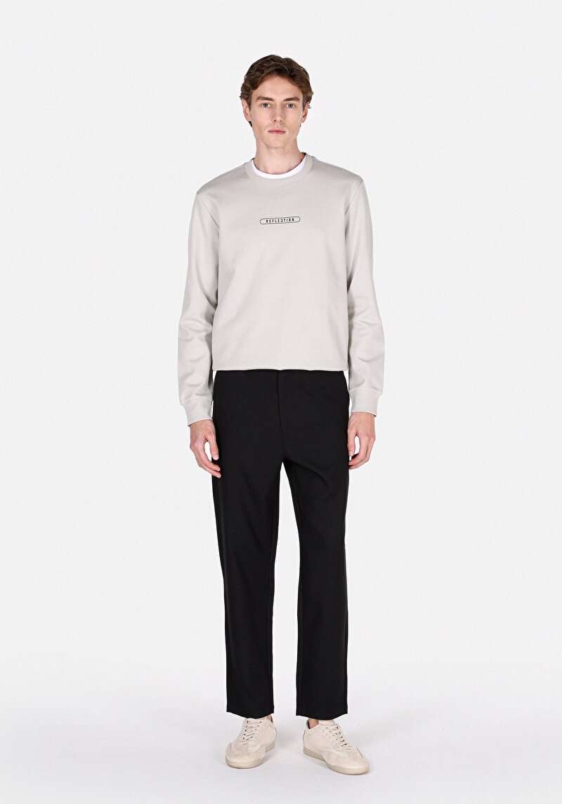 Regular Fit Orta Bel Düz Paça Astarsız Erkek Siyah Pantolon