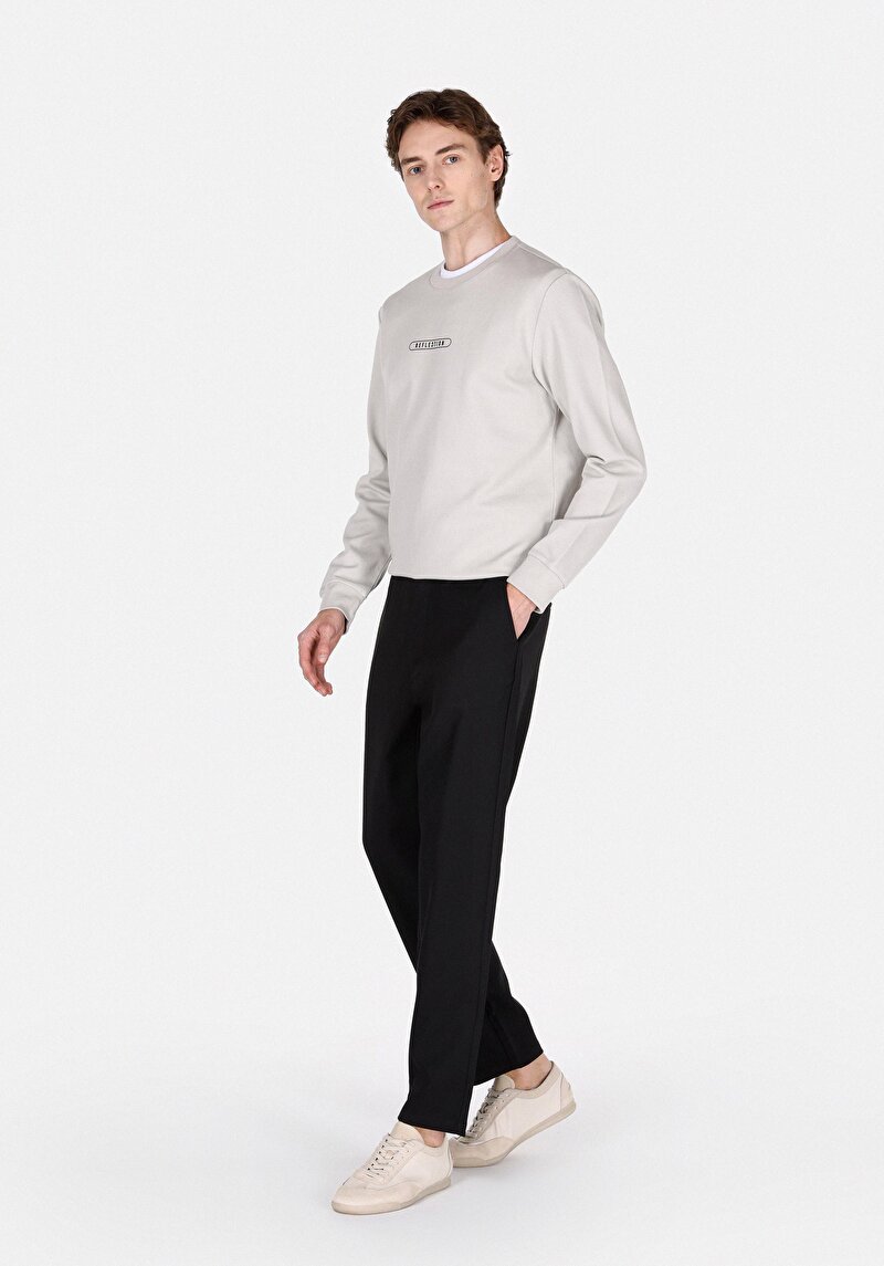 Regular Fit Orta Bel Düz Paça Astarsız Erkek Siyah Pantolon